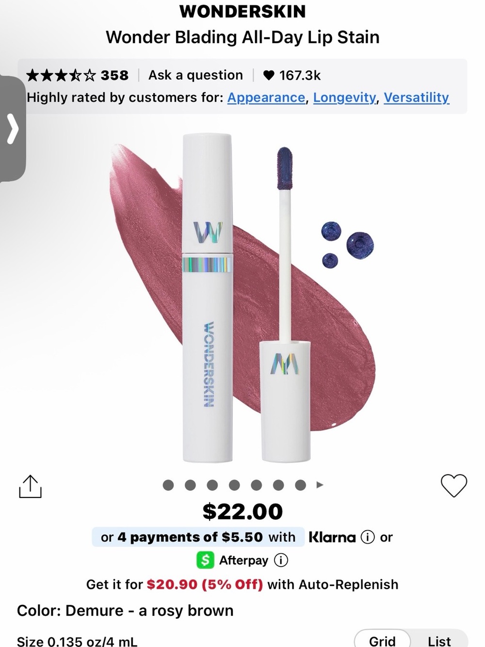 Wonderskin Wonder Blading All-Day Lip Stain — Demure (Rosy Brown)